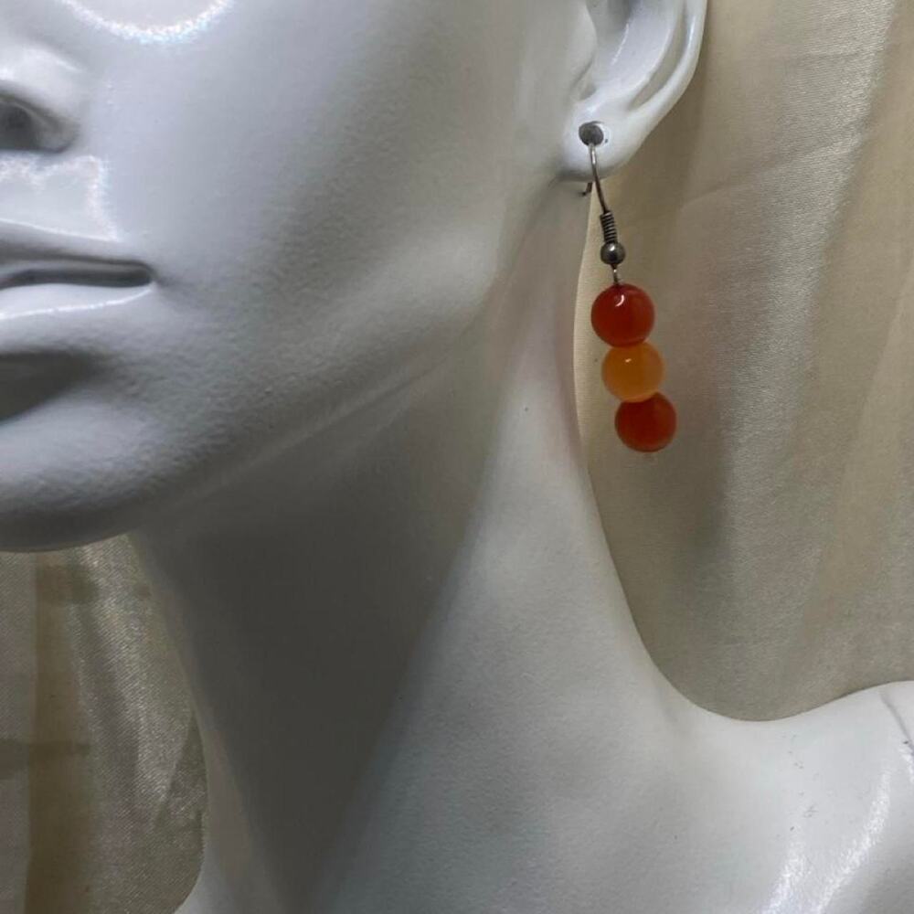 Vintage Orange Lucite Style Bead Dangle Earrings Retro Mod Drop Earrings